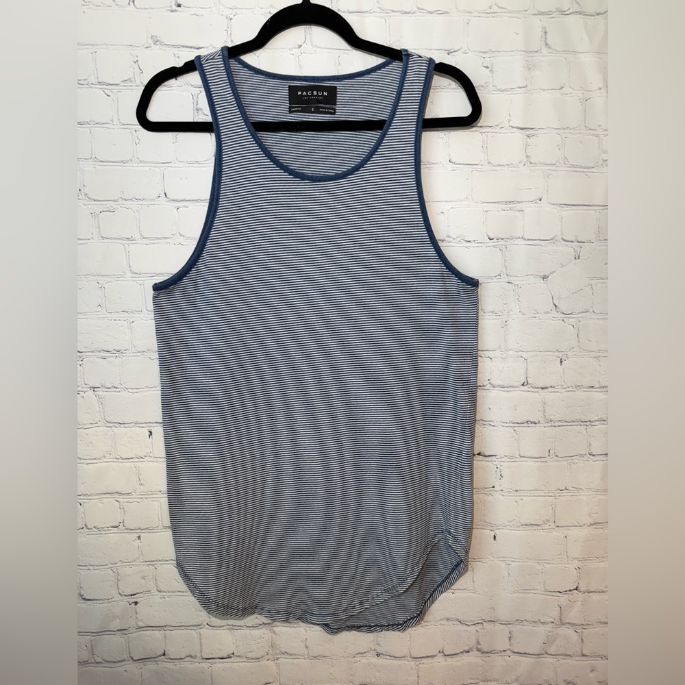 PACSUN longer fit size small blue & white striped tank top